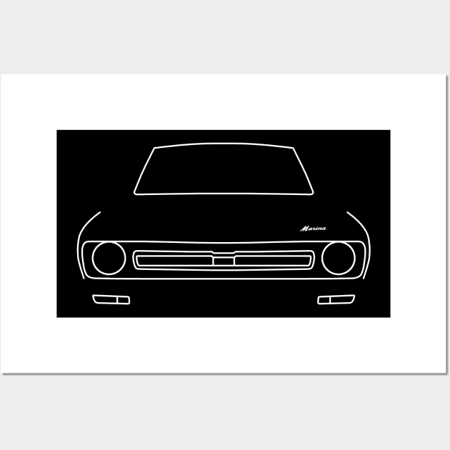 Morris Marina classic car outline graphic (white) Wall Art by soitwouldseem